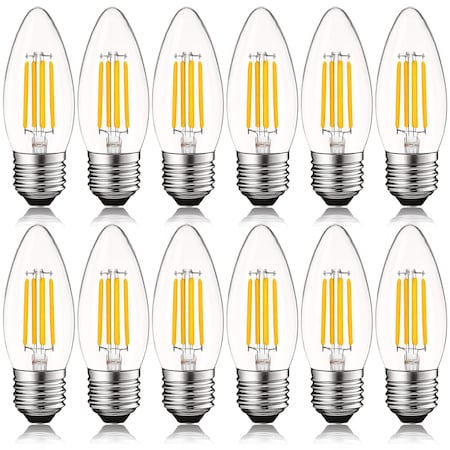 B11 LED Light Bulbs 5W (60W Equivalent) 550LM 2700K Warm White Dimmable E26 Base 12-Pack